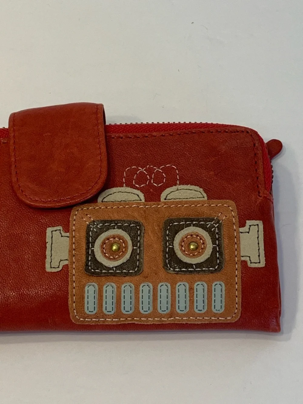 Fossil Red Scarlet Leather Penelope Wallet clutch with Robot Applique New NWT - Picture 3 of 16